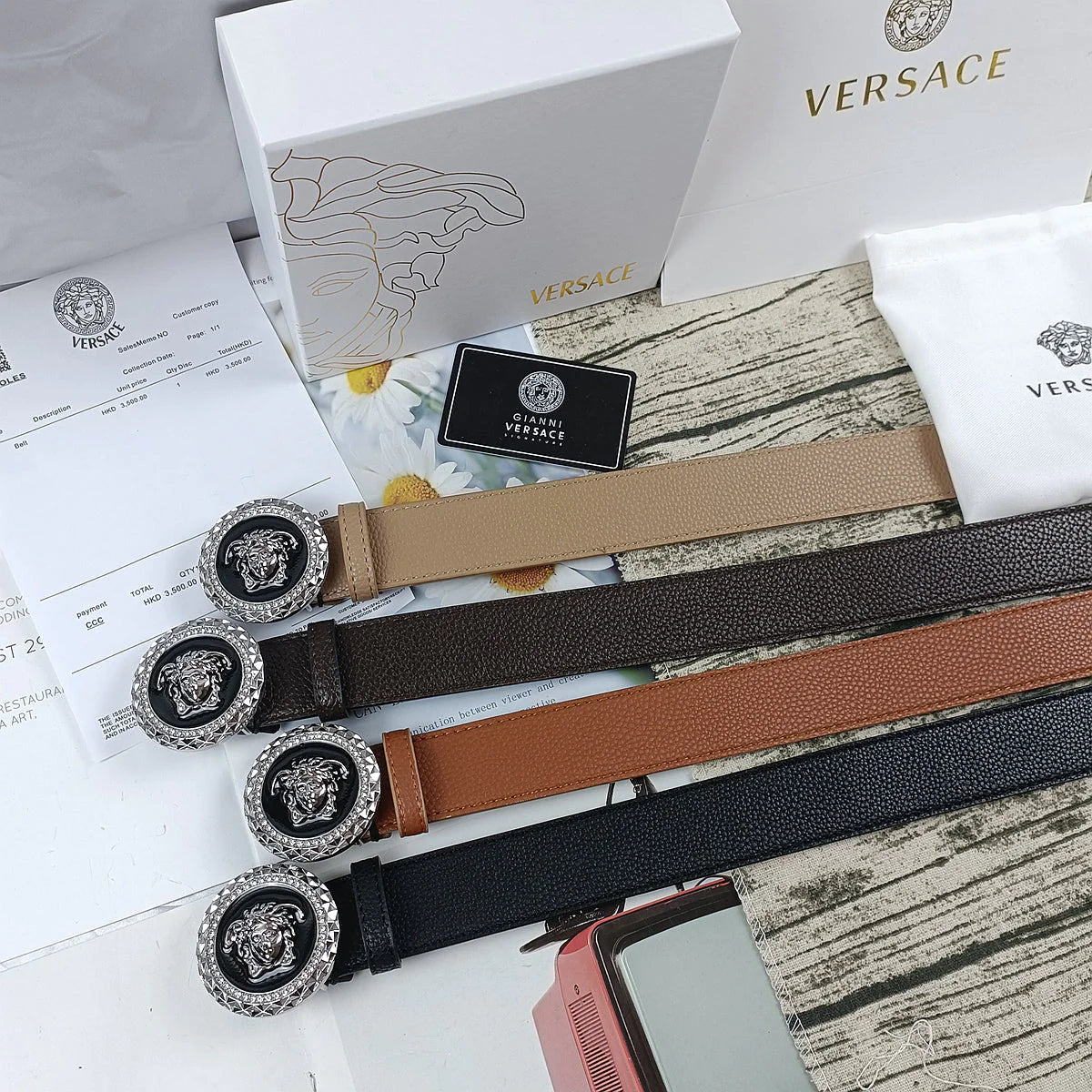 2025 4 Colors lion head double-sided lychee pattern belt