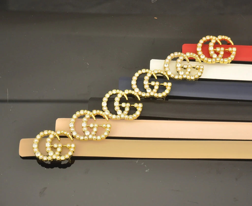2025 6 Colors fashion double C pearl rhinestone belt