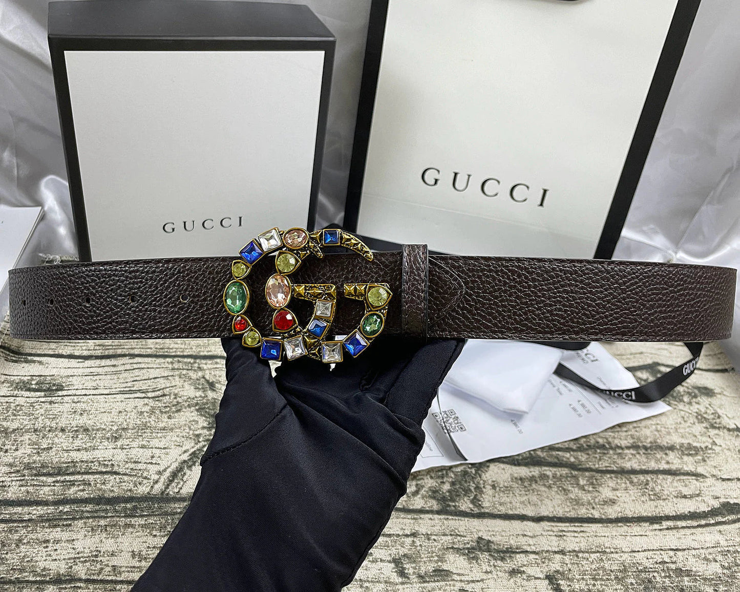 2025 4 Colors double G seven-color rhinestone double-sided lychee pattern belt