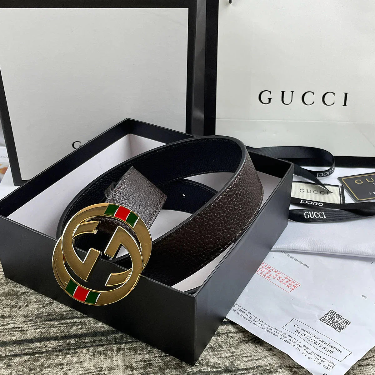 2025 4 Colors double-G three-layer lychee pattern double-sided belt