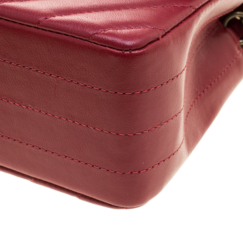 2025 Bag Dark Red Chevron Leather New Mini Classic Flap Bag