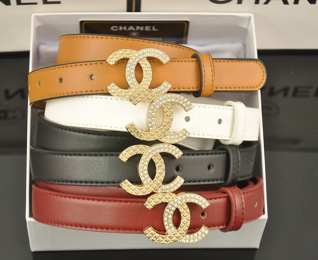 2025 4 Colors fashion double C half rhinestone belt