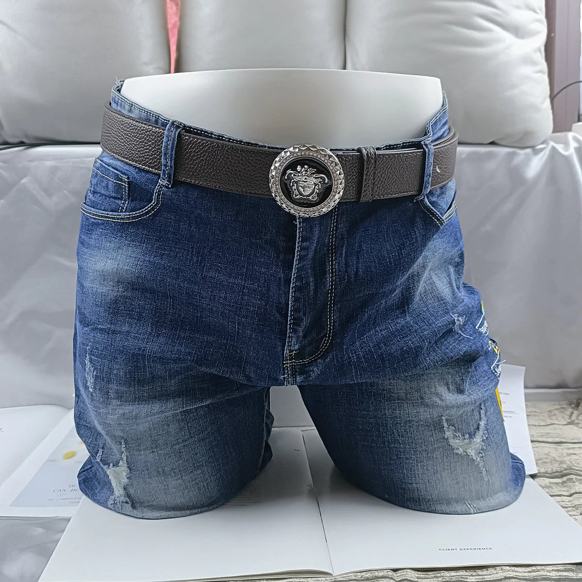 2025 4 Colors Trendy Round Buckle Leather Belt
