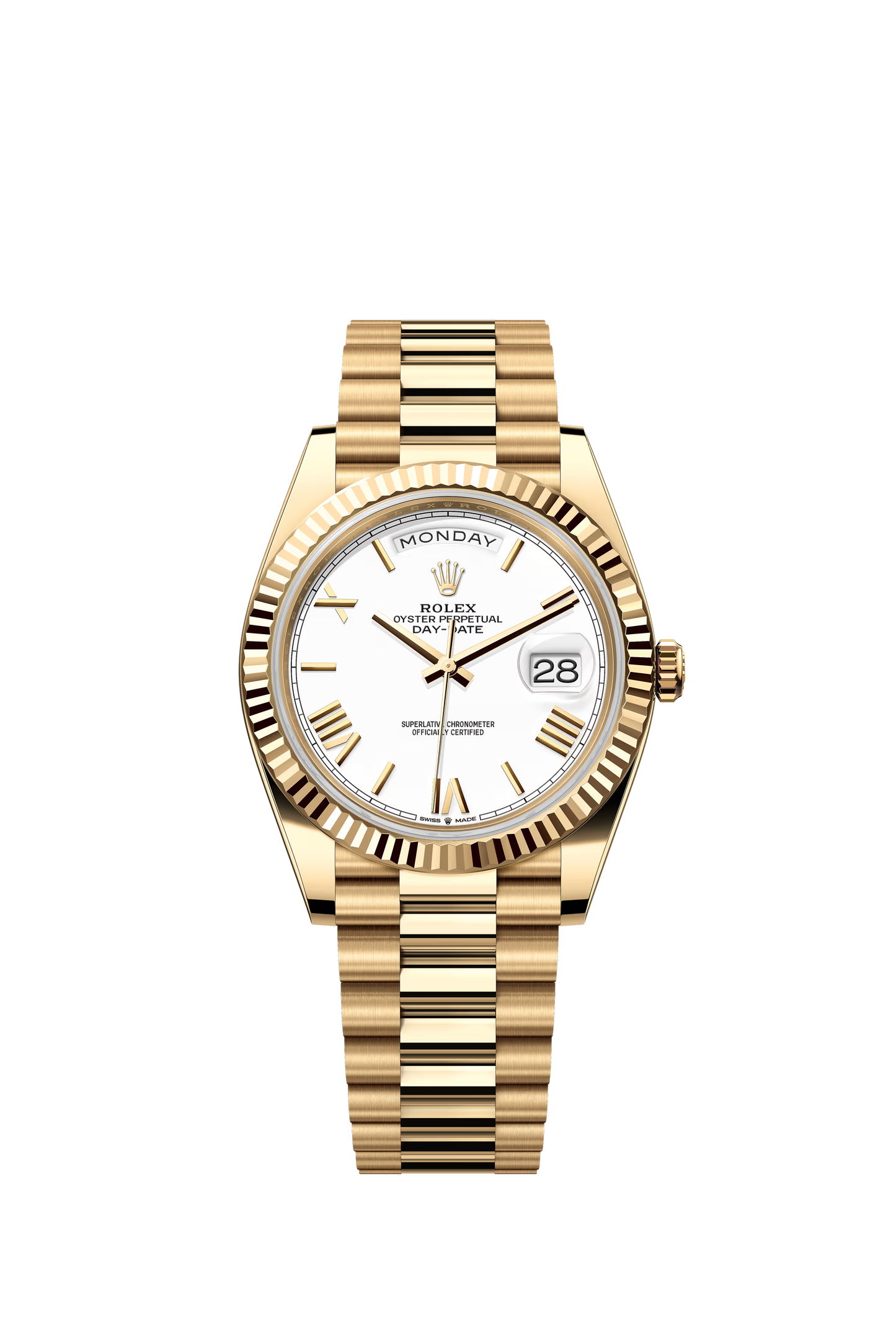 2025 Smartwatch Day-Date 128238 Gold model with white dial