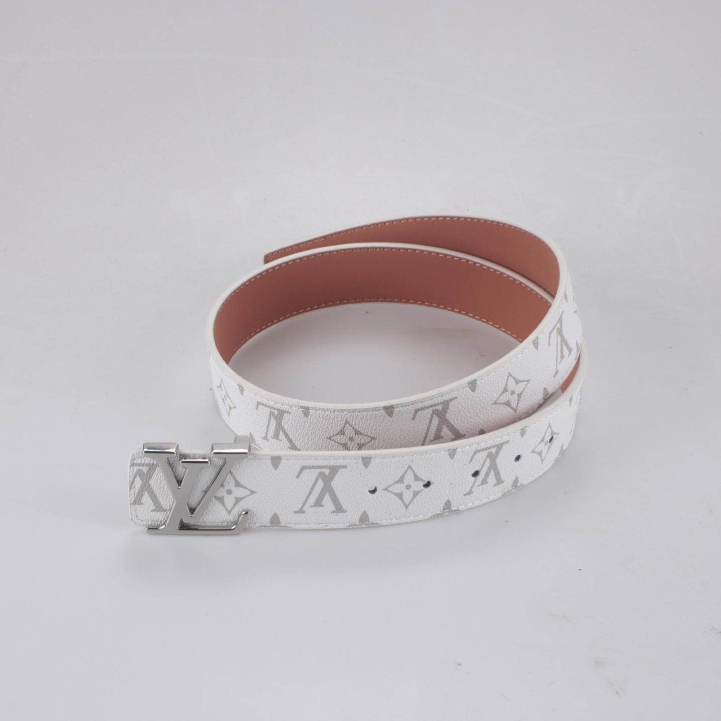 2025  Classic Silver Buckle White Plaid Men's Belt 211