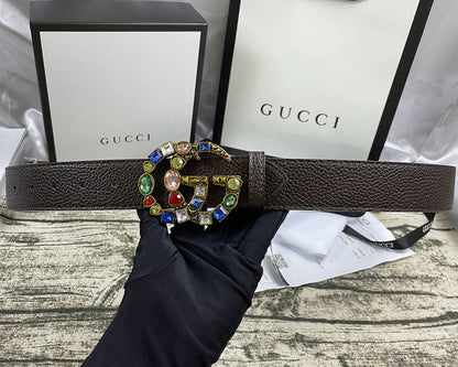 2025 4 Colors  double G seven-color rhinestone double-sided lychee pattern belt