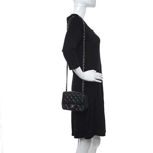 2025 Bag Lambskin Quilted Mini Square Flap Bag Black